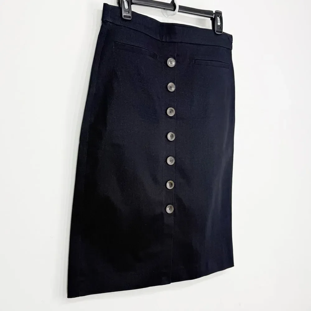 Ann Taylor Factory Blue Black Button Front Preppy Nautical Sailor Midi Skirt